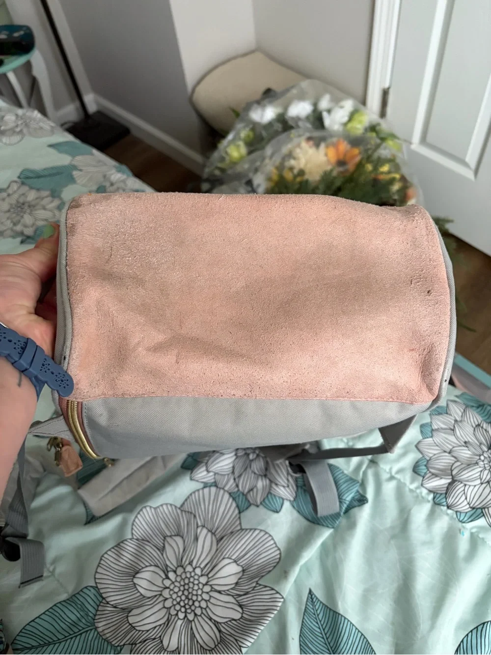 Himawari Grey Canvas Backpack with Pink Trim